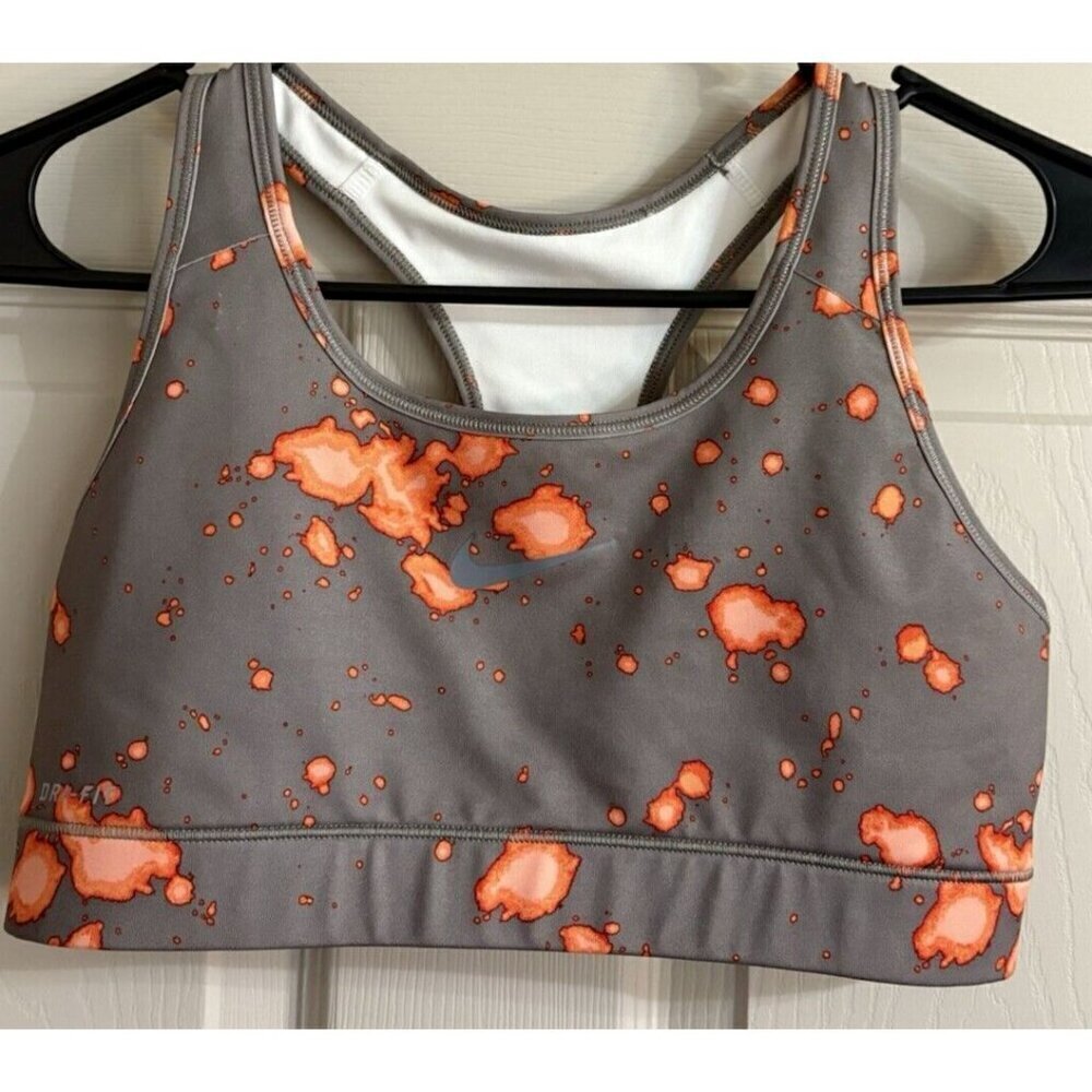 Nike Dri-Fit Women's Sports Bra SMALL Gray Black Swoosh Pullover Racerback Nike